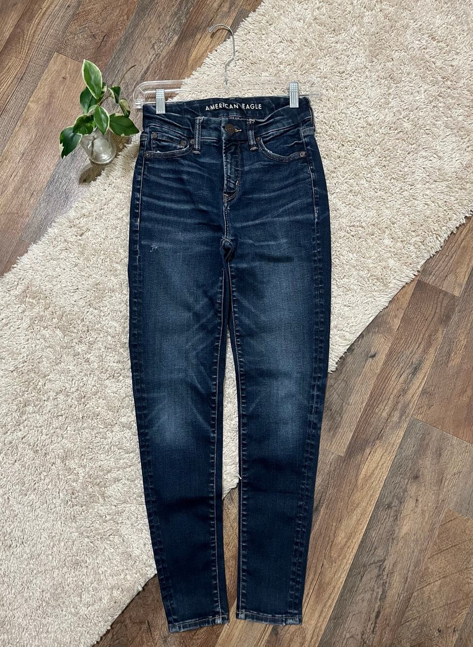 American Eagle 0 Short Dark Wash Whiskered The Luxe Jean High-Rise Skinny Jeans